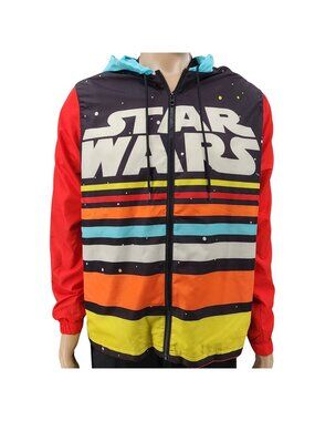 Star Wars Retro Striped Hooded Windbreaker Jacket M